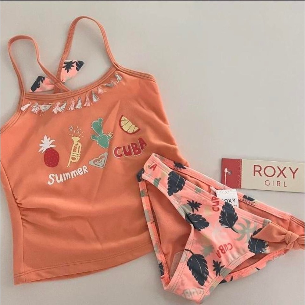 NWT Roxy Girls Swimsuit Size 4/Roxy Tankini Cuba Bathing Suit Coral